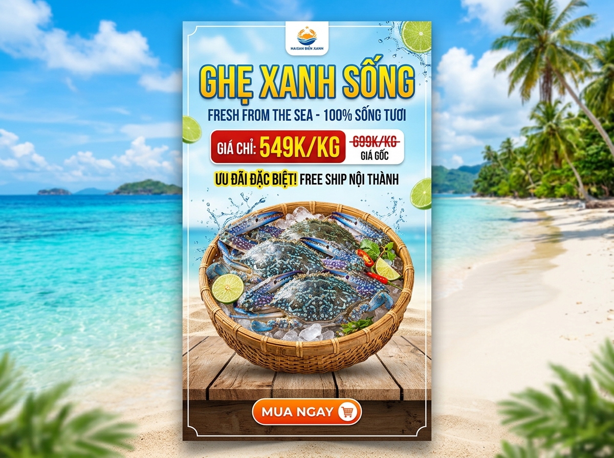 Ưu đãi Ghẹ Xanh Sống - Giá chỉ 549K/kg